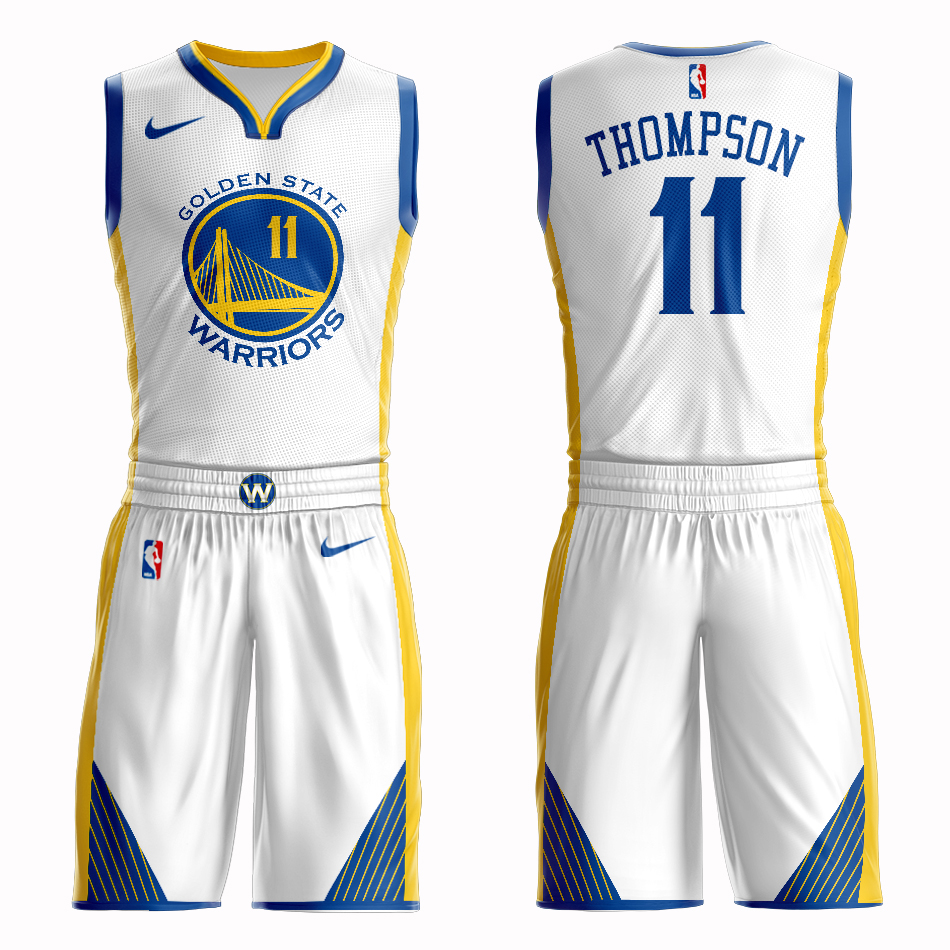 Men 2019 NBA Nike Golden State Warriors #11 Thompson  white Customized jersey->toronto raptors->NBA Jersey